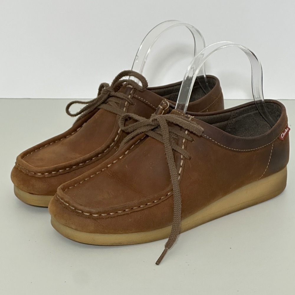 Clarks Brown Leather Wallabee Lace Up Moc Toe Gum Sole Shoes Womens 8 EU 39